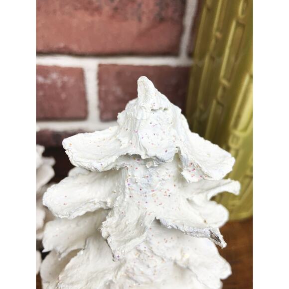 MCM 1960s Pair of Paper Mache White Glitter Christmas Trees - Picture 8 of 11